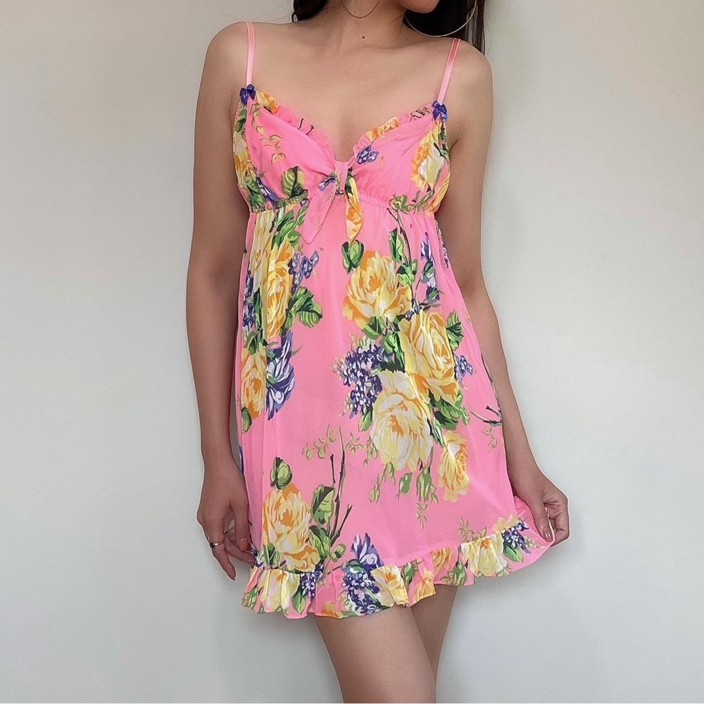 Vintage Betsey Johnson‎ Intimates Floral Babydoll Chemise Nightgown Slip Dress S